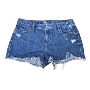Old Navy Boyfriend Jean Shorts Women’s 16 Distressed Embroidery Stars Americana